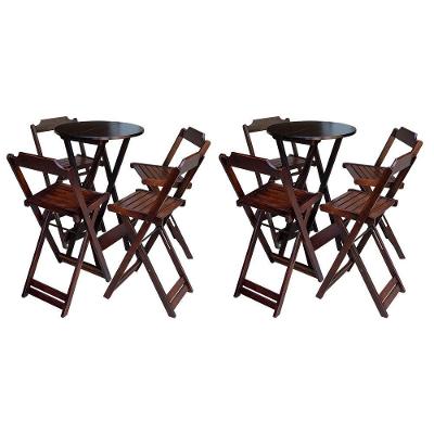 Kit 2 Jogos De Mesa Bistrô De Madeira Com 4 Cadeiras Dobravel Imbuia - Marrom