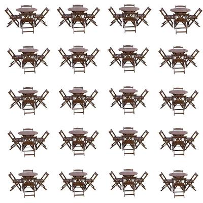 Kit 20 Jogos De Mesa Dobravel Com 4 Cadeiras Tampo Redondo 70X70 Imbuia - Marrom