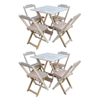 Kit 2 Conjuntos De Mesa 70X70 Dobrável Em Madeira Padrão Com 4 Cadeiras Sem Pintura/Crua - Marrom