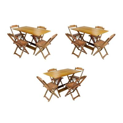 Kit 3 Conjuntos De Mesa Dobravel Com 4 Cadeiras De Madeira 120X70 Para Restaurante E Bar - Imbuia