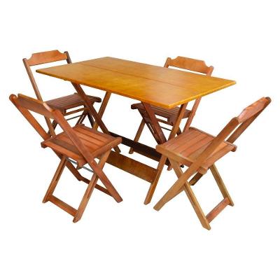 Jogo De Mesa Dobrável 120X70 Em Madeira Maciça Com 4 Cadeiras - Mel - Marrom
