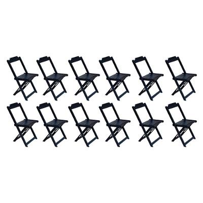 Kit 12 Cadeiras De Madeira Dobravel Preto - Preto