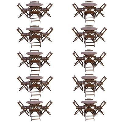 Kit 10 Jogos De Mesa Dobravel Com 4 Cadeiras Tampo Redondo 70X70 Imbuia - Marrom