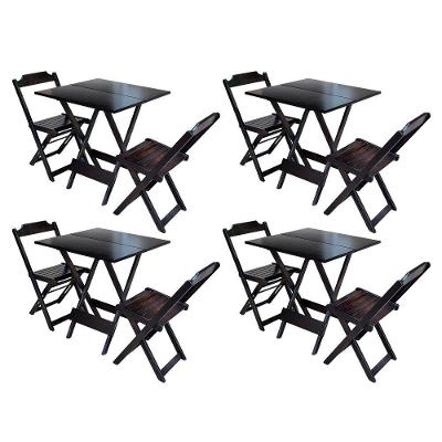 Kit 4 Conjuntos De Mesa Dobravel Com 2 Cadeiras De Madeira 70x70 - Tabaco