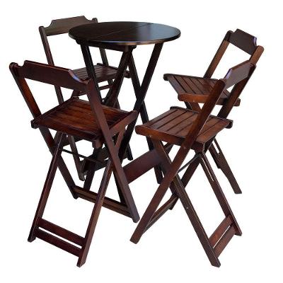 Jogo De Mesa Bistrô De Madeira Com 4 Cadeiras Dobravel Imbuia - Marrom