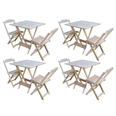 Kit 4 Conjuntos De Mesa Dobravel Com 2 Cadeiras De Madeira 70x70 - Sem Pintura