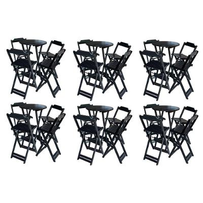 Kit 6 Jogos De Mesa Bistrô De Madeira Com 4 Cadeiras Dobravel Preto - Preto