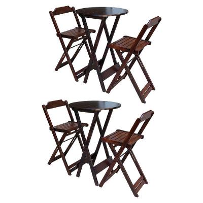 Kit 2 Jogos De Mesa Bistrô De Madeira Com 2 Cadeiras Dobravel Imbuia - Marrom