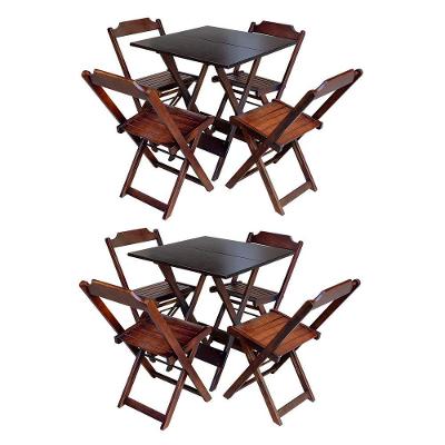Kit 2 Conjuntos De Mesa Com 4 Cadeiras De Madeira Dobravel 70X70 Imbuia - Marrom