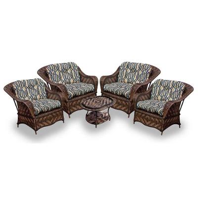 Conjunto De Poltronas Fibra Sintética Naja - 4 Poltronas + 1 Mesa Centro - Tecido Corda Náutica