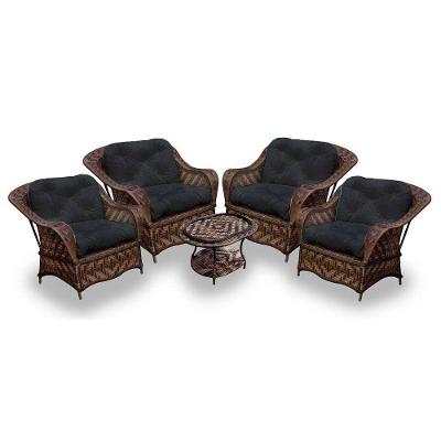 Conjunto De Poltronas Fibra Sintética Naja - 4 Poltronas + 1 Mesa Centro - Tecido Duna Preto