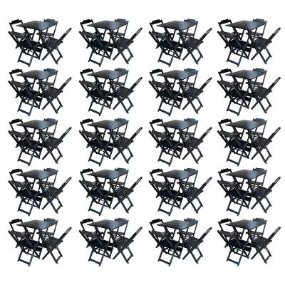 Kit 20 Jogos De Mesa Com 4 Cadeiras De Madeira Dobravel 60X60 - Preto - Preto