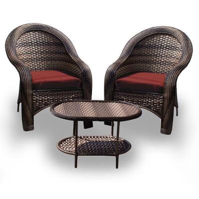 Conjunto De Poltronas Fibra Sintética Karibe - 2 Poltronas + 1 Mesa Centro - Tecido Duna Vermelho