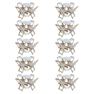 Kit 10 Conjuntos De Mesa Com 4 Cadeiras De Madeira Dobravel 70X70 Sem Pintura/Crua - Marrom