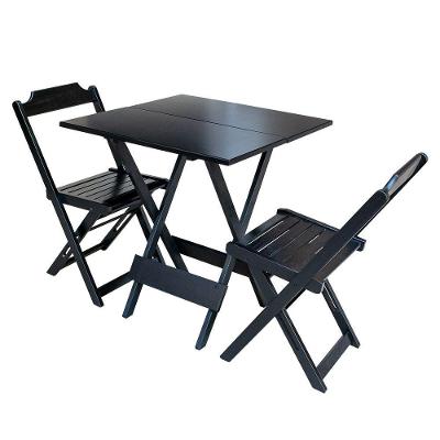 Jogo De Mesa Dobravel Com 2 Cadeiras De Madeira 70X70 Ideal Para Bar E Restaurante - Preto
