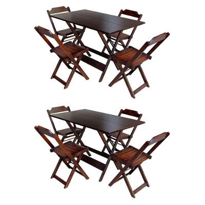 Kit 2 Jogos De Mesa Retangular Dobrável 120X70 Em Madeira Maciça Com 4 Cadeiras - Imbuia - Marrom