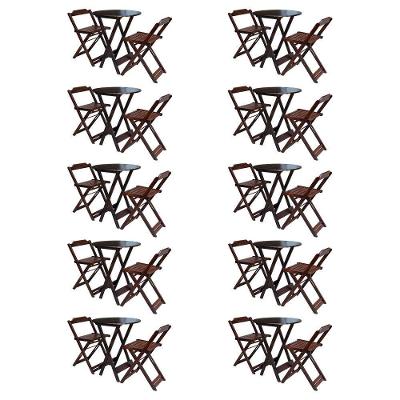 Kit 10 Jogos De Mesa Bistrô De Madeira Com 2 Cadeiras Dobravel Imbuia - Marrom