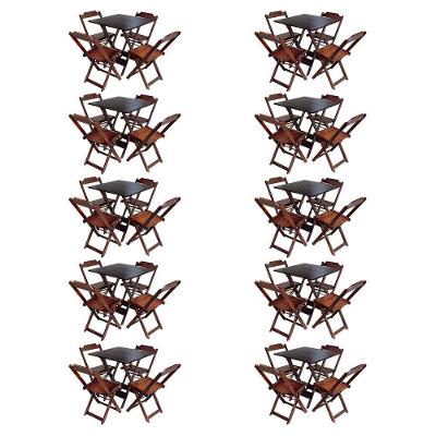 Kit 10 Conjuntos De Mesa Com 4 Cadeiras De Madeira Dobravel 70X70 Imbuia - Marrom