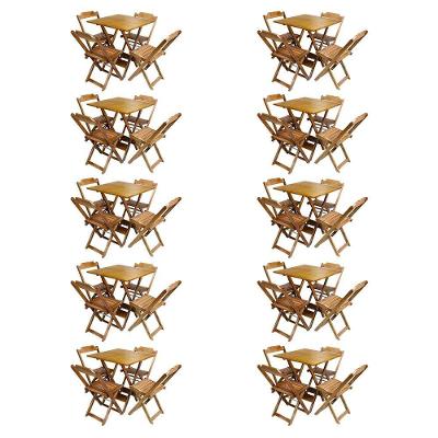 Kit 10 Conjuntos De Mesa Com 4 Cadeiras De Madeira Dobravel 70X70 Mel - Amarelo