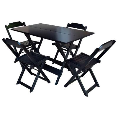 Conjunto De Mesa Dobrável 1,20X70 Em Madeira Maciça C/04 Cadeiras - Preto - Preto