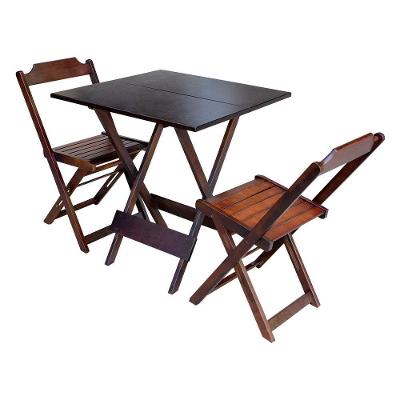 Conjunto De Mesa Dobravel Com 2 Cadeiras De Madeira 70X70 Pratica - Imbuia
