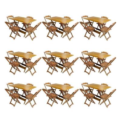 Kit 9 Conjuntos De Mesa Dobravel Com 4 Cadeiras De Madeira 120X70 Para Restaurante E Bar - Mel
