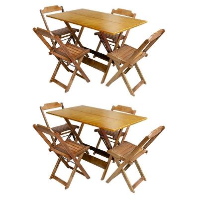 Kit 2 Jogos De Mesa Retangular Dobrável 120X70 Em Madeira Maciça Com 4 Cadeiras - Mel - Marrom