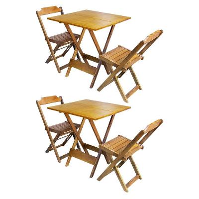 Kit 2 Jogos De Mesa Dobravel Com 2 Cadeiras De Madeira 70x70 - Mel