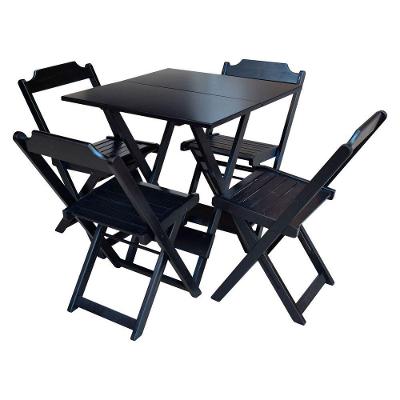 Conjunto De Mesa Dobrável 60X60 Em Madeira Maciça Com 4 Cadeiras - Preto - Preto