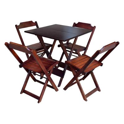 Conjunto De Mesa Dobrável Em Madeira Padrão Com 4 Cadeiras 70X70 - Imbuia - Marrom