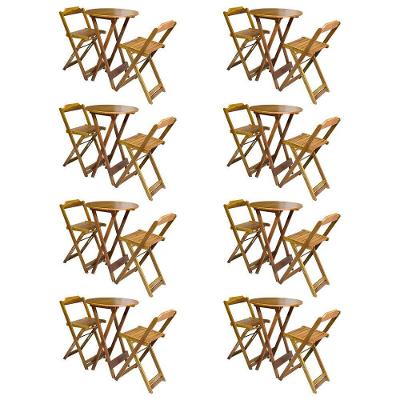 Kit 8 Jogos De Mesa Bistrô De Madeira Com 2 Cadeiras Dobravel Mel - Amarelo