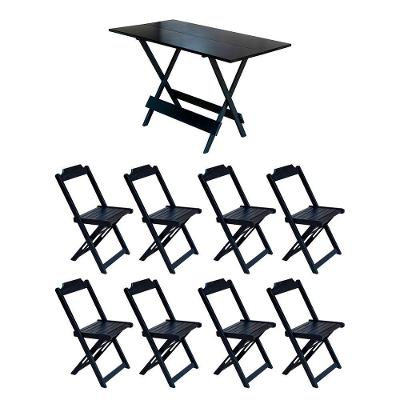Conjunto Mesa De Madeira Dobravel 1,20X70 Preto 8 Cadeiras - Marrom