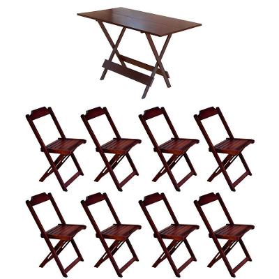 Conjunto Mesa De Madeira Dobravel 1,20X70 Imbuia 8 Cadeiras - Marrom