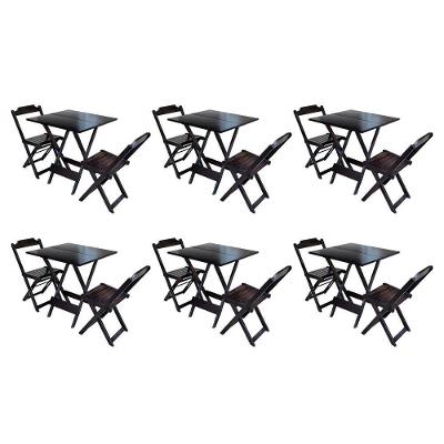 Kit 6 Jogos De Mesa Dobravel Com 2 Cadeiras De Madeira 70x70 Ideal Para Bar E Restaurante - Marrom