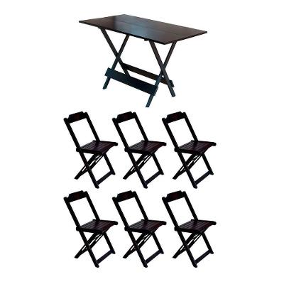 Conjunto Mesa De Madeira Dobravel 1,20X70 Tabaco 6 Cadeiras - Marrom