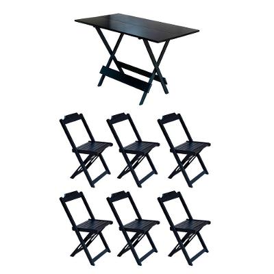 Conjunto Mesa De Madeira Dobravel 1,20X70 Preto 6 Cadeiras - Preto