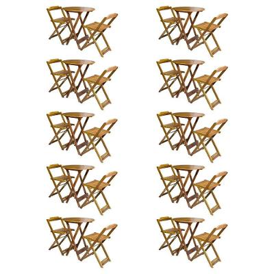 Kit 10 Jogos De Mesa Bistrô De Madeira Com 2 Cadeiras Dobravel Mel - Amarelo