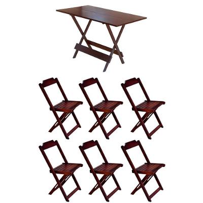Conjunto Mesa De Madeira Dobravel 1,20X70 Imbuia 6 Cadeiras - Marrom