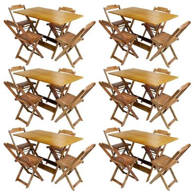 Kit 6 Conjuntos De Mesa Com 4 Cadeiras De Madeira Dobravel 120X70 Mel - Amarelo
