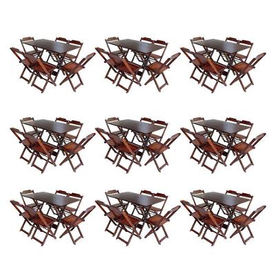 Kit 9 Conjuntos De Mesa Dobravel Com 6 Cadeiras De Madeira 120X70 Para Restaurante E Bar - Imbuia