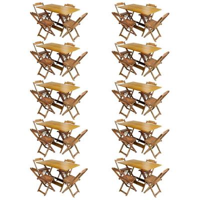Kit 10 Conjuntos De Mesa Com 4 Cadeiras De Madeira Dobravel 120X70 Mel - Amarelo