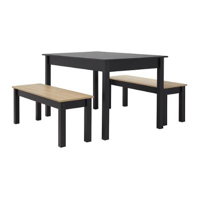 Mesa De Jantar Ditália 2bancos Ja-220+ja-225 Cor:preto Preto