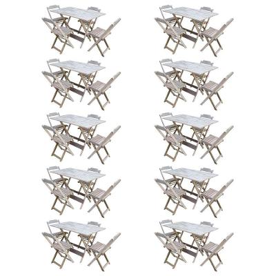 Kit 10 Conjuntos De Mesa Com 4 Cadeiras De Madeira Dobravel 120X70 Sem Pintura/Crua - Marrom