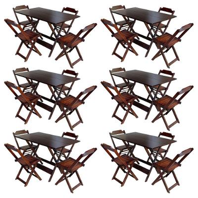 Kit 6 Conjuntos De Mesa Com 4 Cadeiras De Madeira Dobravel 120X70 Imbuia - Marrom