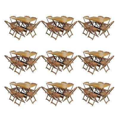 Kit 9 Conjuntos De Mesa Dobravel Com 6 Cadeiras De Madeira 120X70 Para Restaurante E Bar - Mel