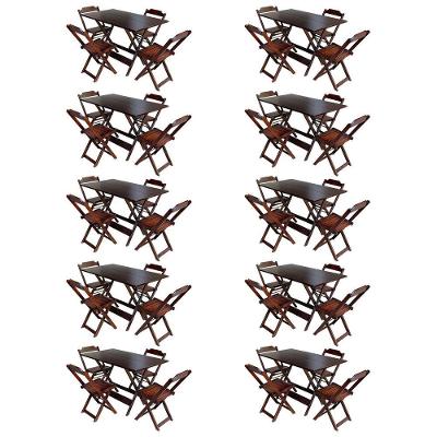 Kit 10 Conjuntos De Mesa Com 4 Cadeiras De Madeira Dobravel 120X70 Imbuia - Marrom