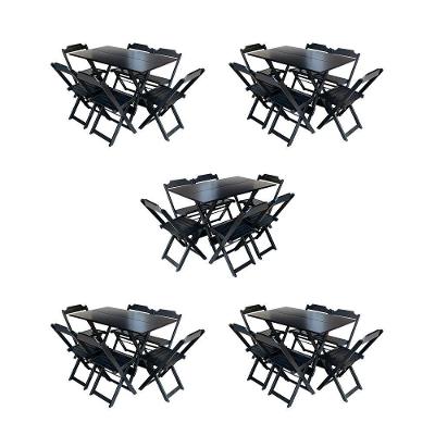 Kit 5 Jogos De Mesa Dobravel Com 6 Cadeiras De Madeira 120X70 Para Restaurante E Bar - Preto
