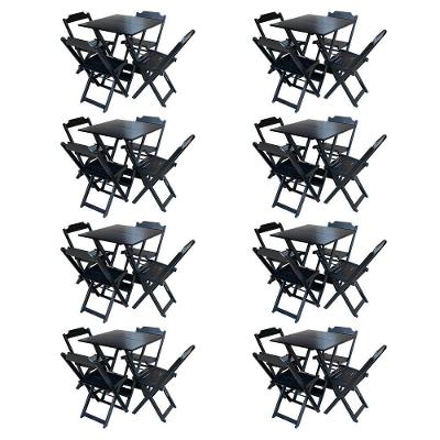 Kit 8 Conjuntos De Mesa Com 4 Cadeiras De Madeira Dobravel 70X70 Preto - Preto