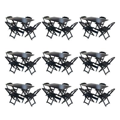 Kit 9 Conjuntos De Mesa Dobravel Com 4 Cadeiras De Madeira 120X70 Para Restaurante E Bar - Preto