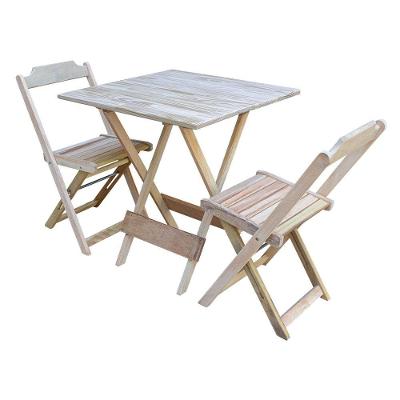 Conjunto De Mesa Dobravel Com 2 Cadeiras De Madeira 70X70 Ideal Para Bar E Restaurante - Sem Pintura